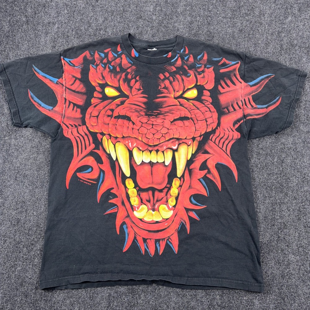 Liquid Blue AOP Dragon Graphic T-Shirt 1996 Vintage Double Sided Black XL Mens - Picture 1 of 9